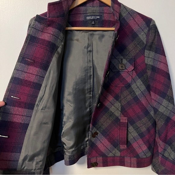 Tartan  Fall Jacket Coat Purple Plaid Button Front Jones New York Petite - Picture 7 of 9